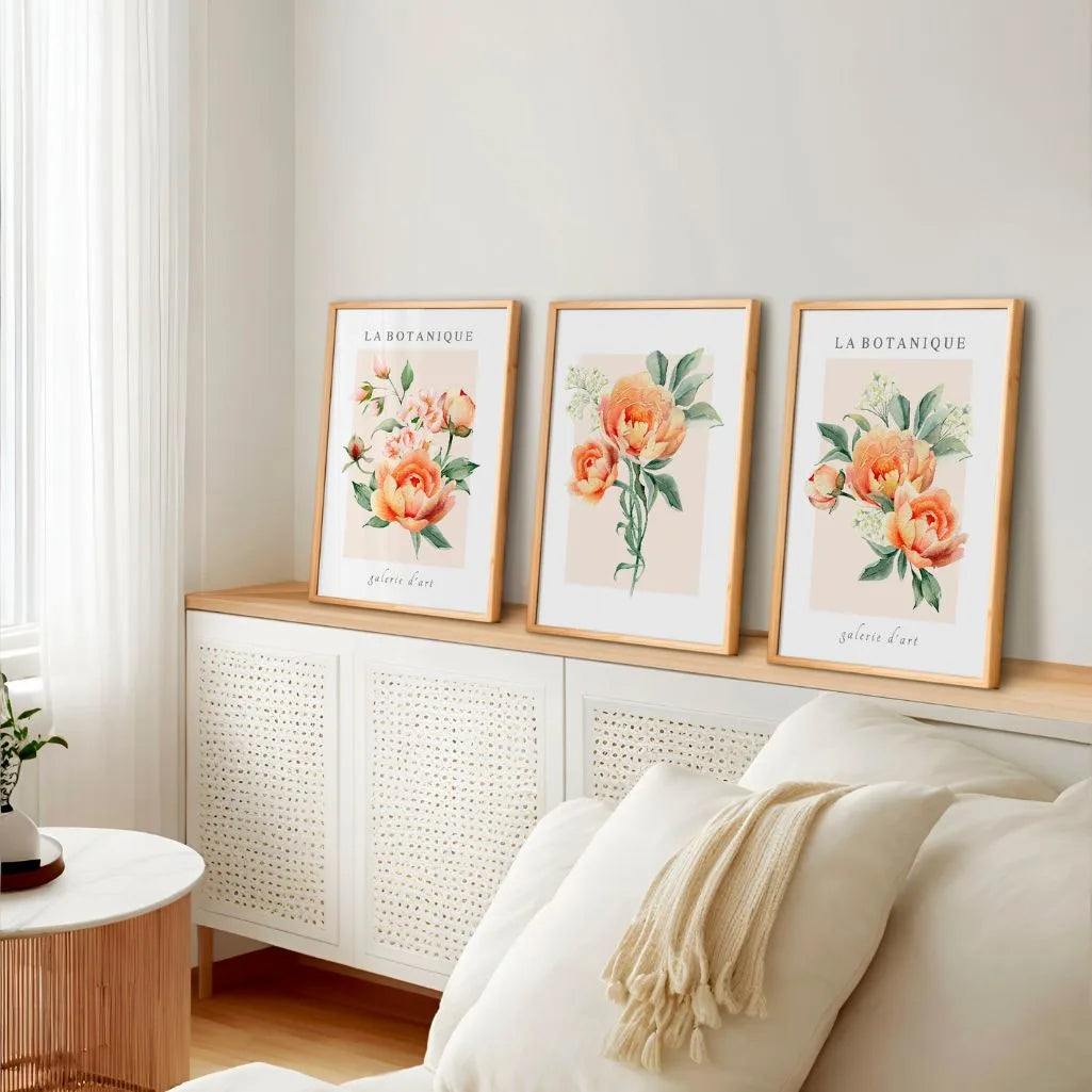 Peach Floral Watercolor Prints – Botanical Set of 3