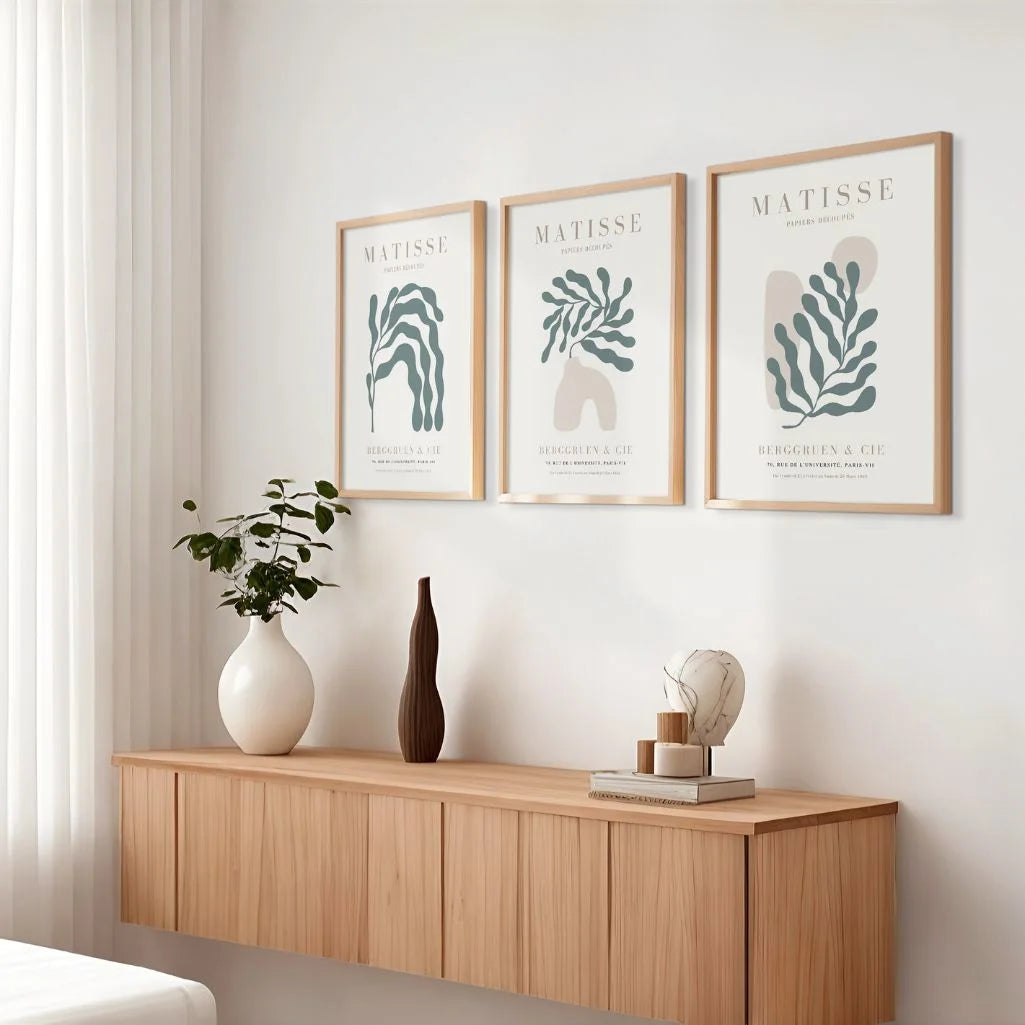 Plakaty Henri Matisse – Zestaw 3 Sztuki „Zielono-Beżowa Harmonia Organiczna Forma”