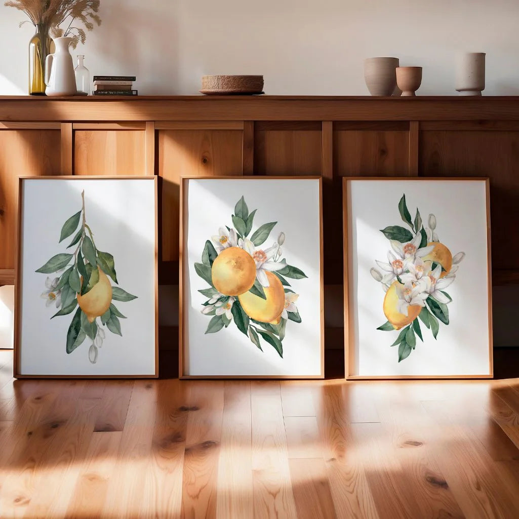 Lemon Blossom Botanical Art Prints – Watercolor Citrus Set of 3