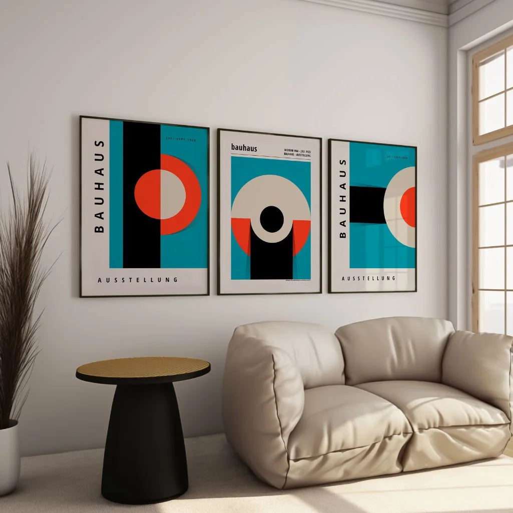 Bauhaus Geometric Art Prints – Abstract Exhibition Poster Set of 3