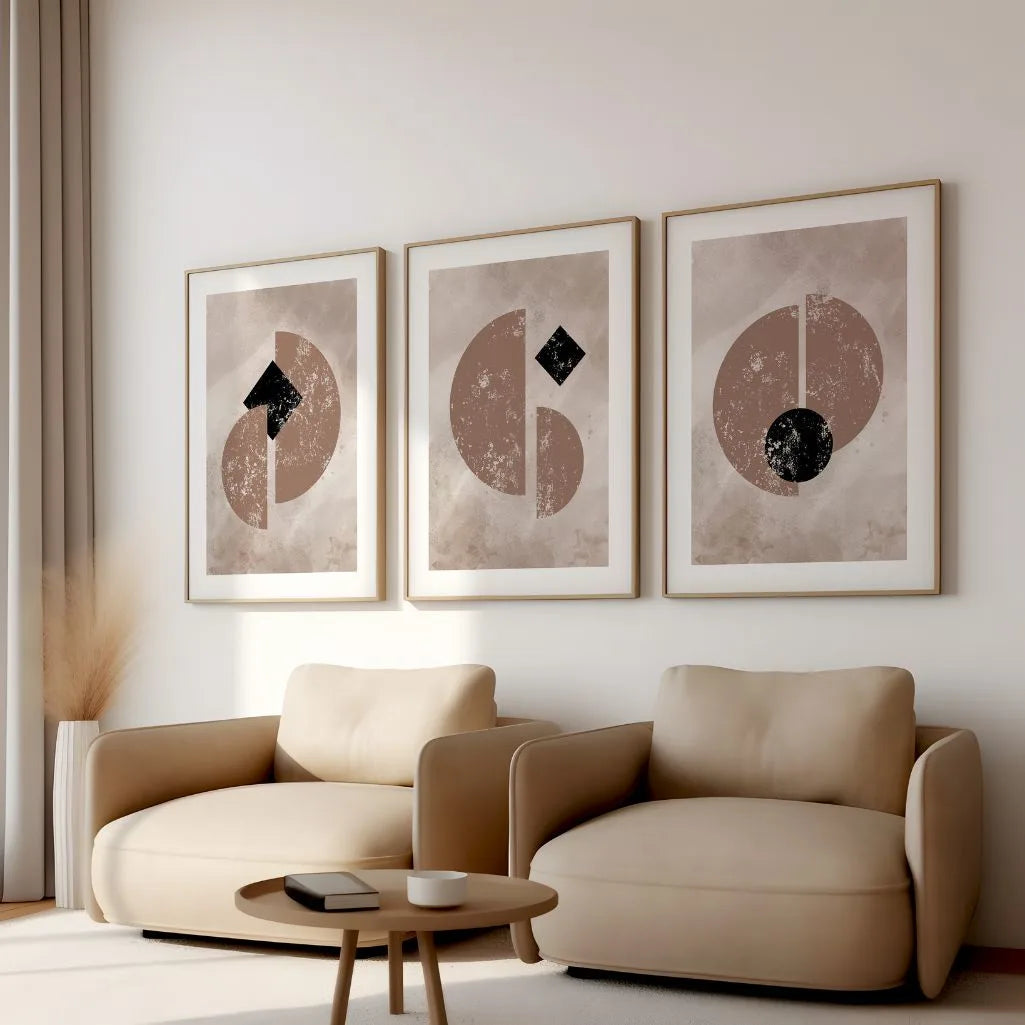Minimalist Geometric Abstract Art Prints - Set of 3 Neutral Wall Art