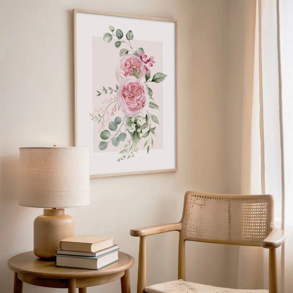 Pastel Roses & Eucalyptus Poster