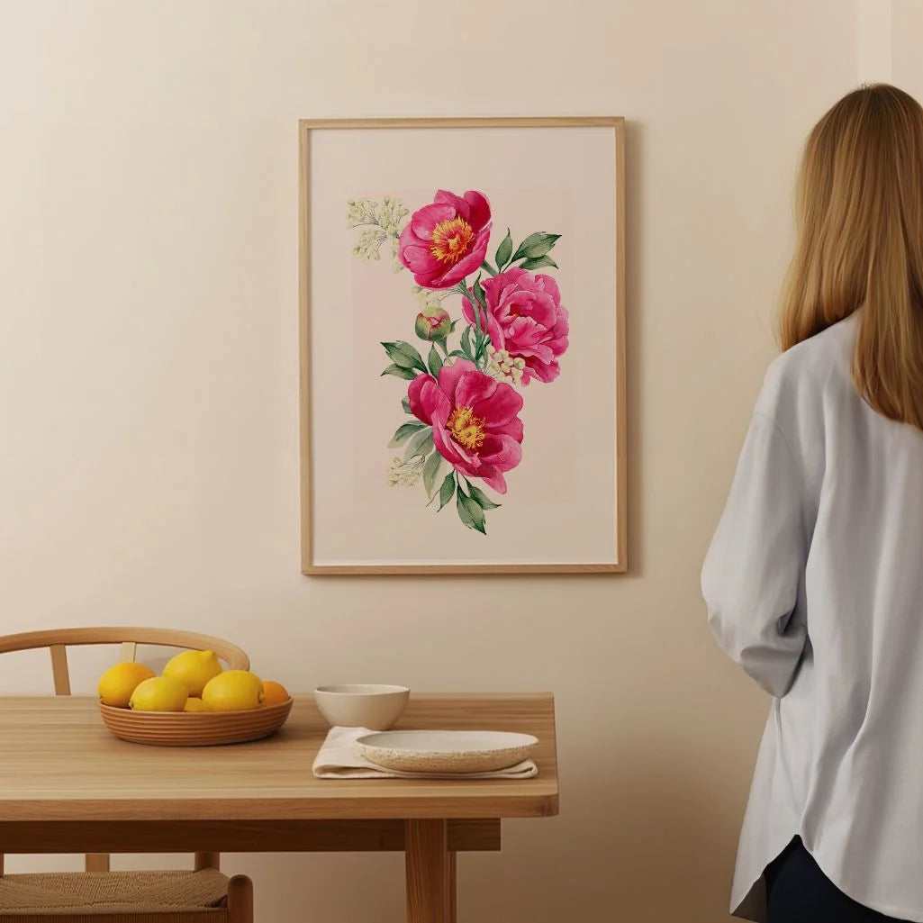 Różowe Piwonie Awarela Plakat