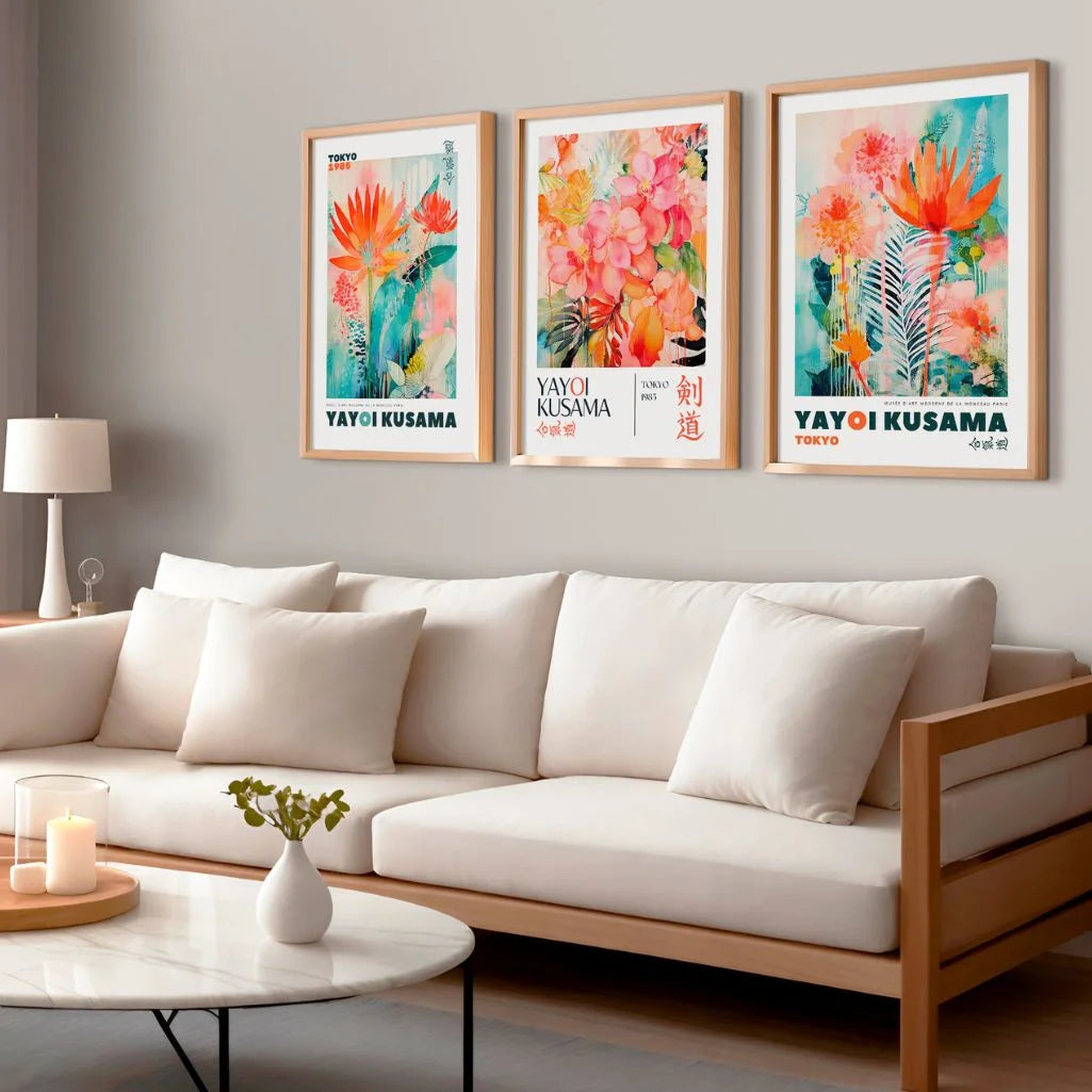 Modern Japanese Floral Art Prints | Botanical Poster Set of 3