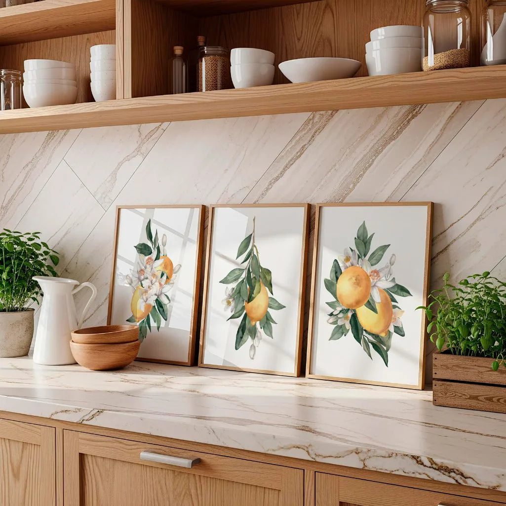Lemon Blossom Botanical Art Prints – Watercolor Citrus Set of 3
