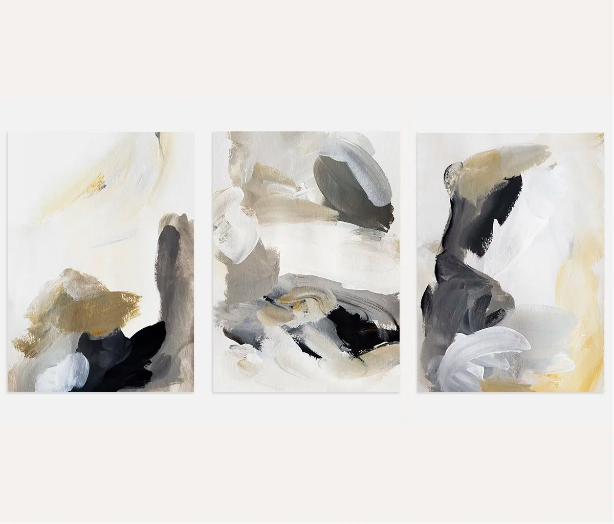 Abstract poster set with beige grey and gold tones elegant modern wall art