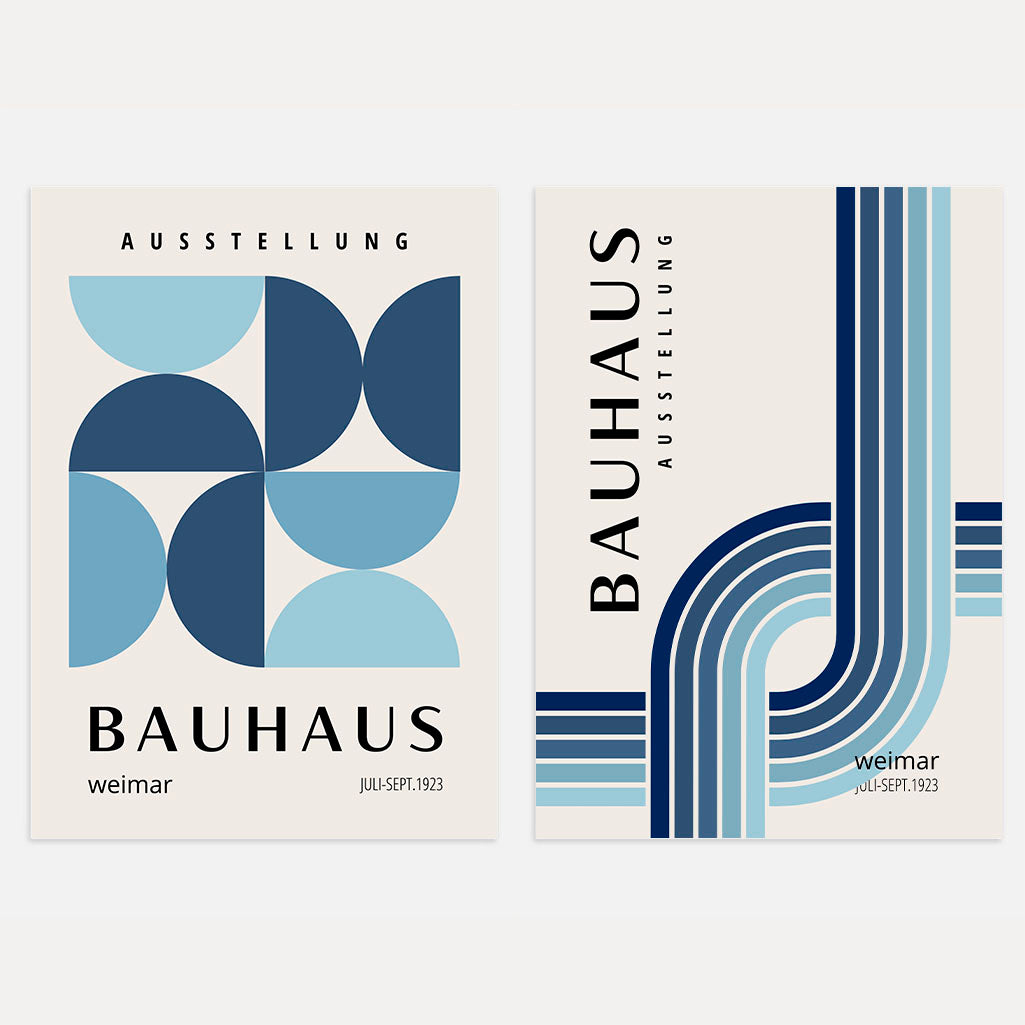bauhaus blue poster set 2 geometric wall art