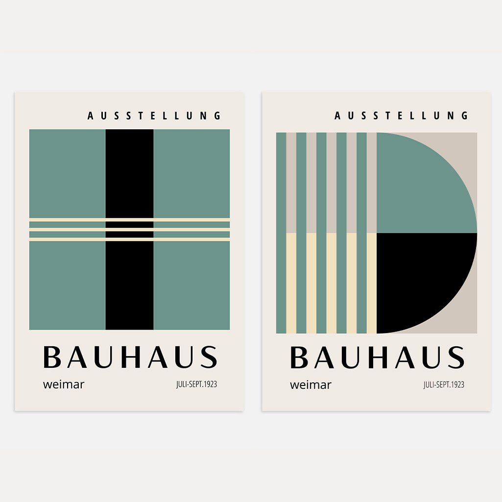 bauhaus green beige poster set 2 wall art