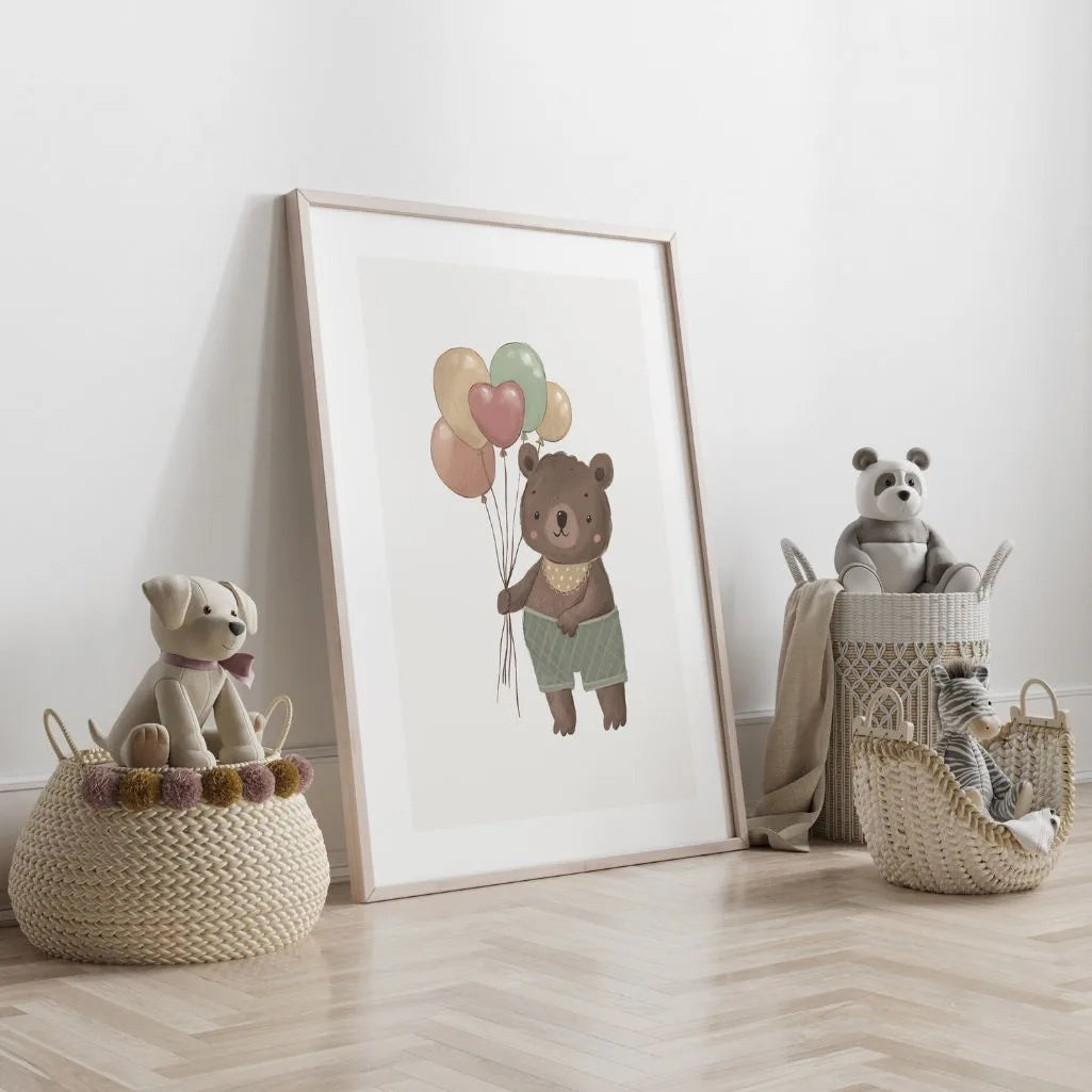 bear with balloons poster kids gallery wall