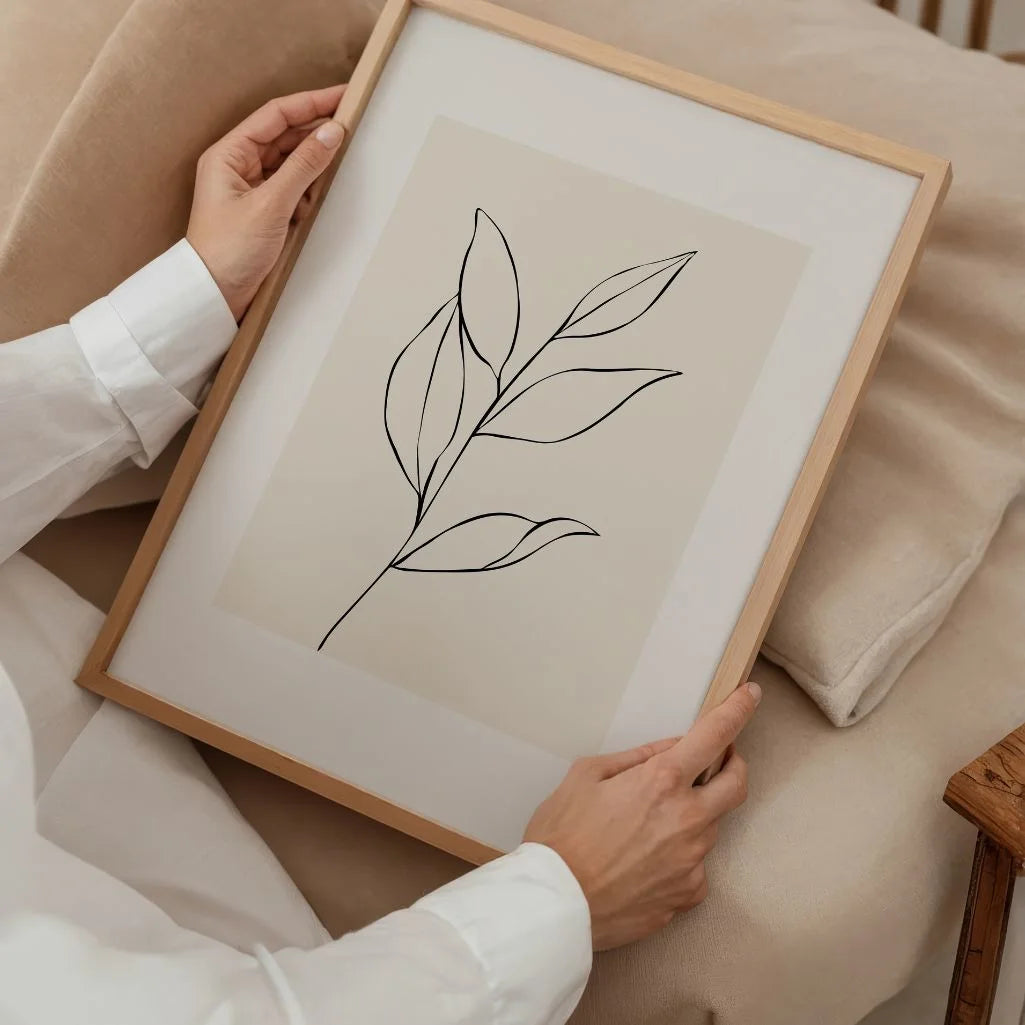 leaves poster beige living room natural wall decor