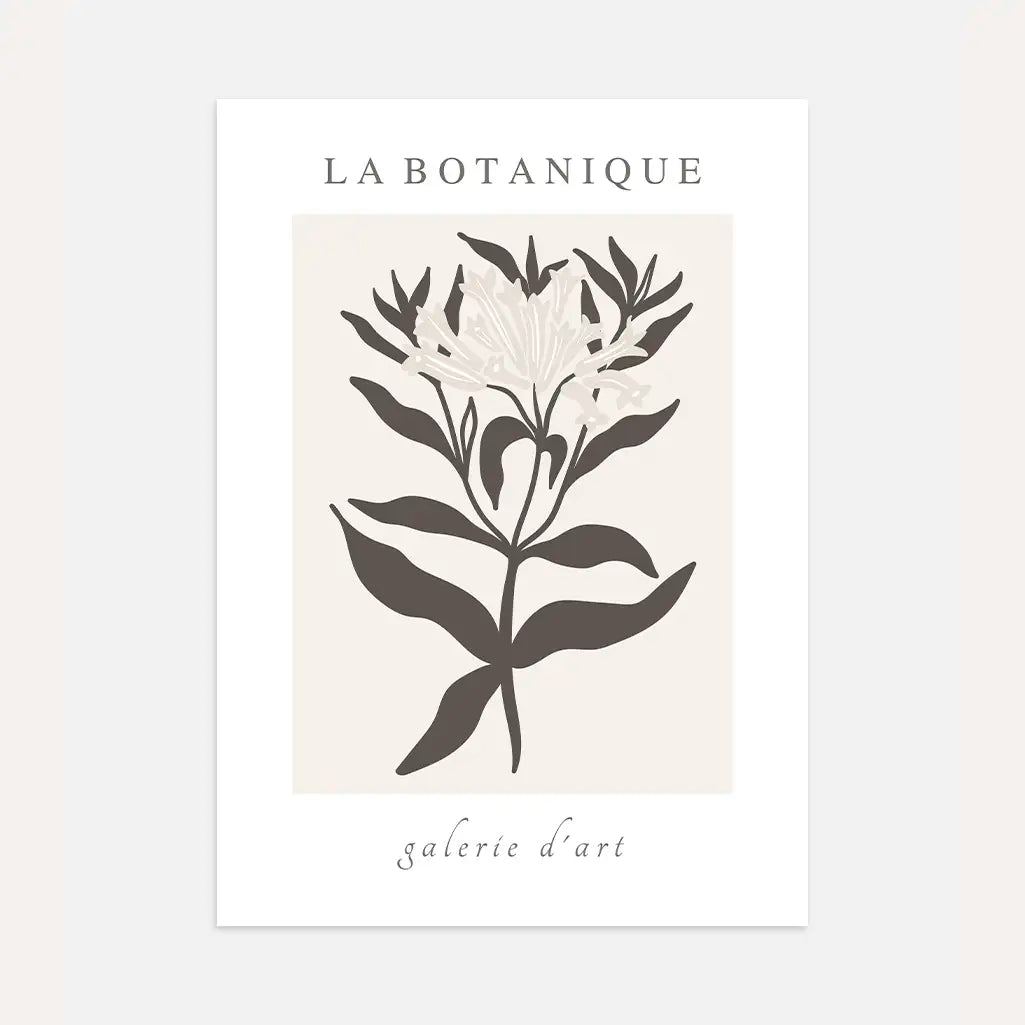 botanischer zweig line art poster beige schwarz minimalistische wandkunst