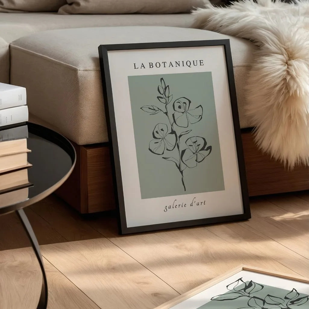 botanical line art composition poster bedroom calm sage grey decor
