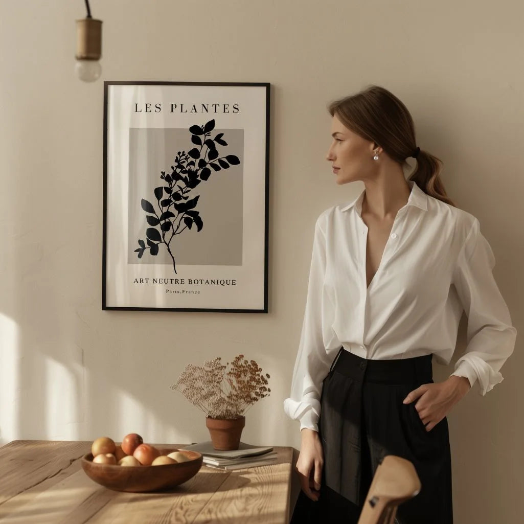 botanical silhouette poster in living room modern minimalist decor