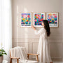 Bright garden flower poster set for bedroom colorful wall art