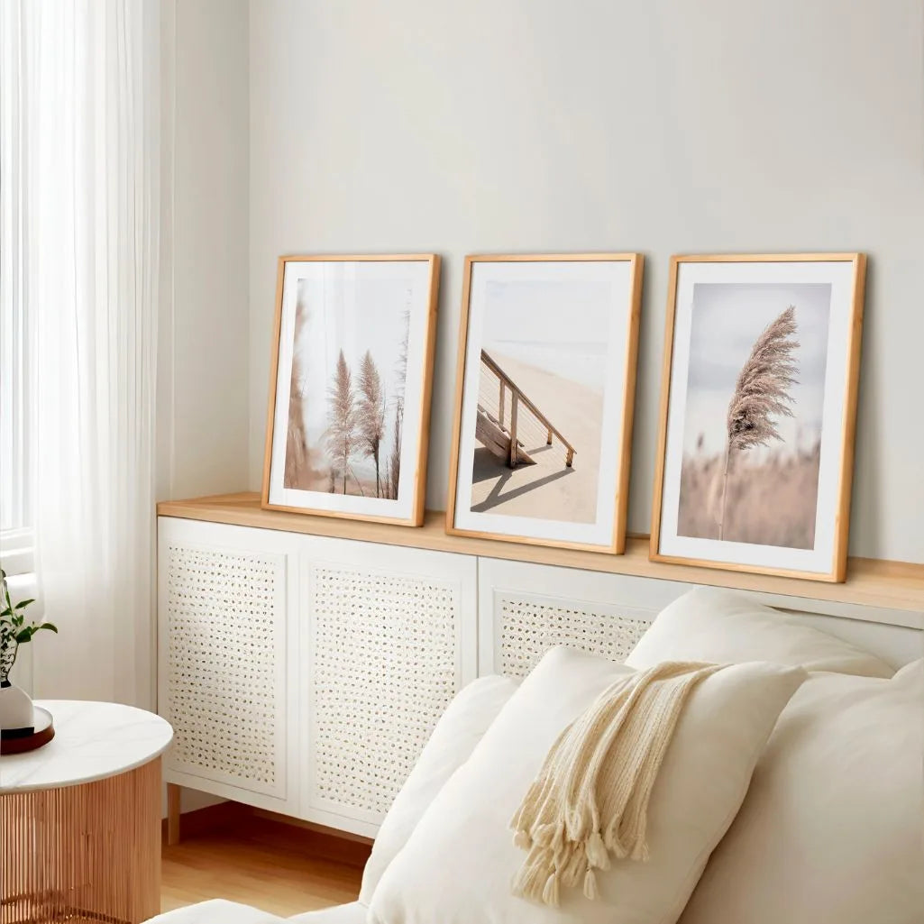 Calm coastal bedroom poster set pampas beach wall art