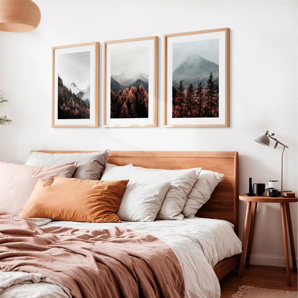 Calm mountain forest poster set for bedroom nature wall art