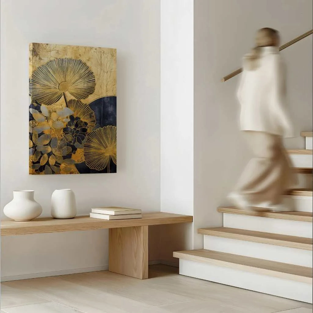 Obraz na płótnie w ramii – Minimalistyczny pejzaż z górami i jeziorem