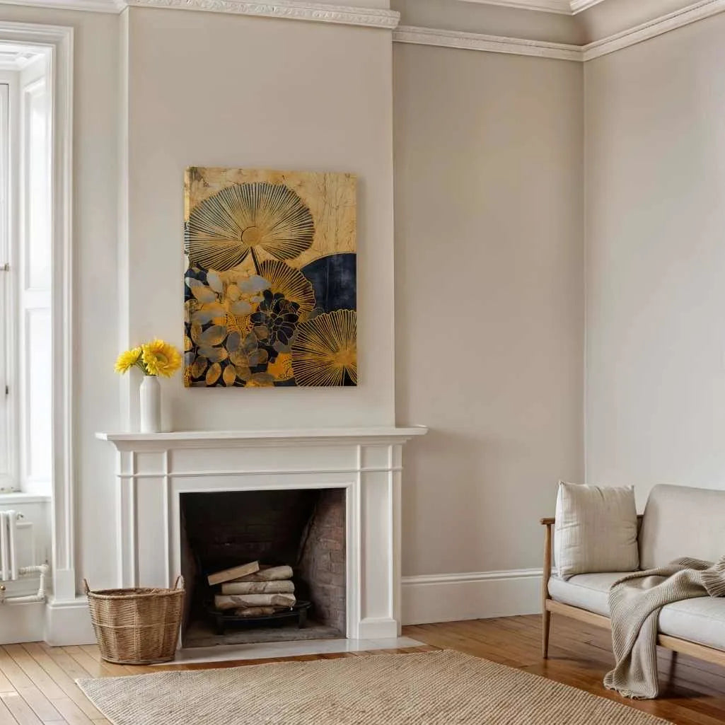 Obraz na płótnie w ramii – Minimalistyczny pejzaż z górami i jeziorem