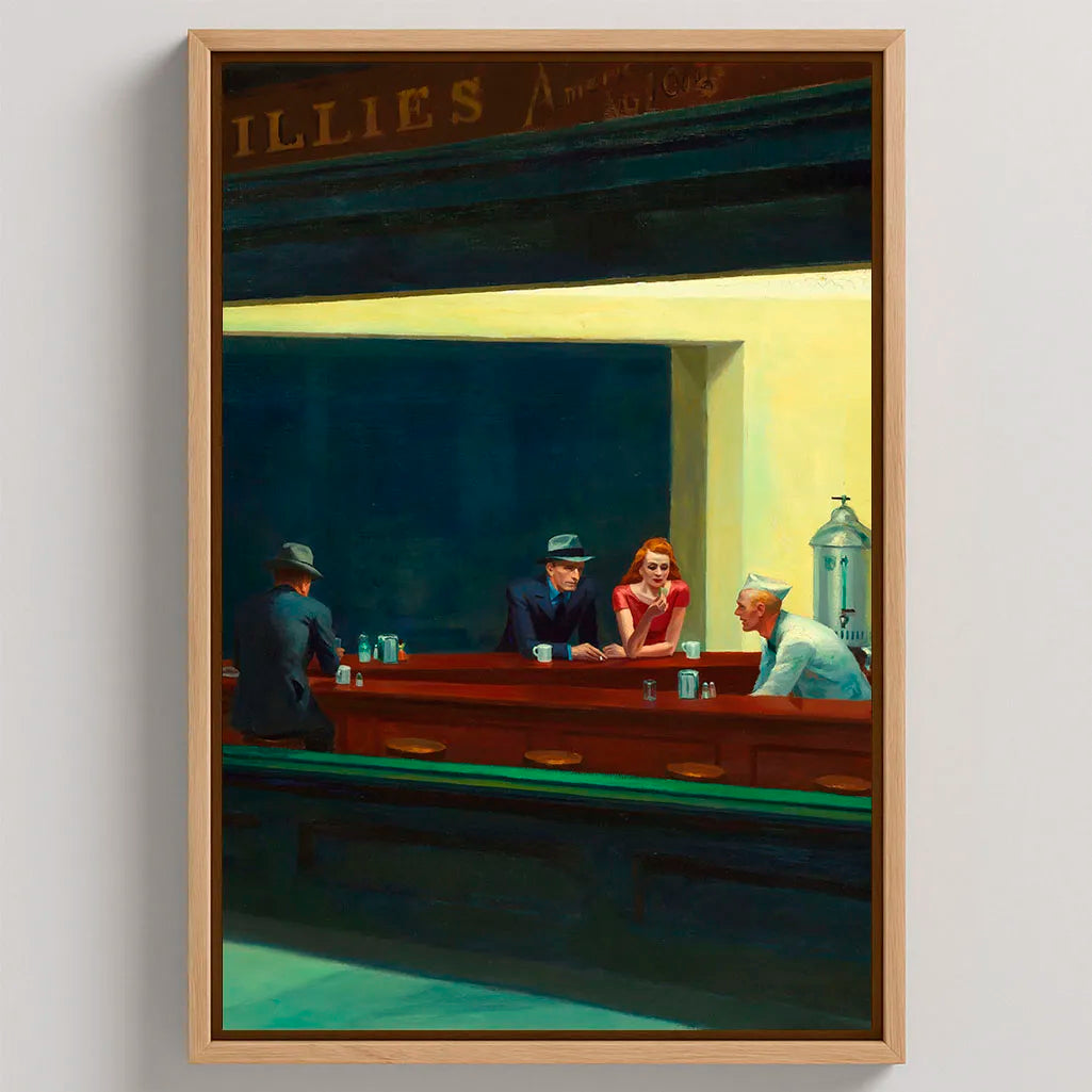 Obraz na płótnie w ramie – Edward Hopper „Nighthawks”