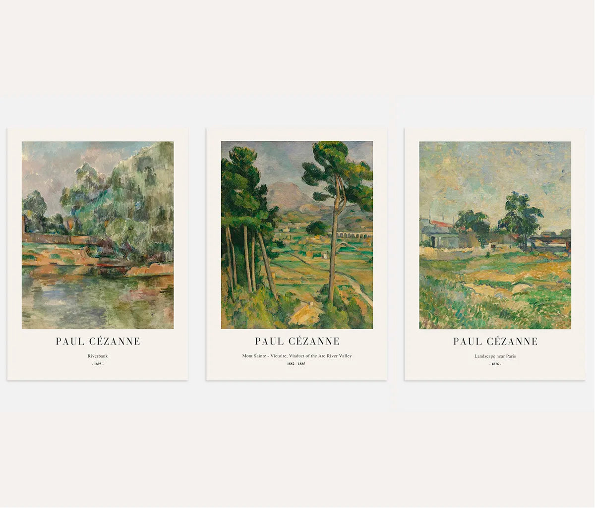 Paul Cezanne landscape poster set with green and earthy tones post impressionist wall art