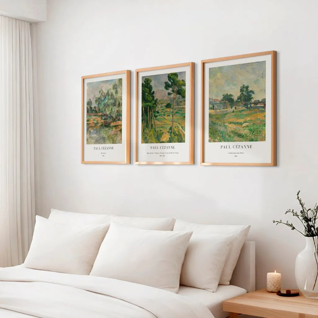 Paul Cezanne mountain landscape poster set with natural tones and vintage wall art style