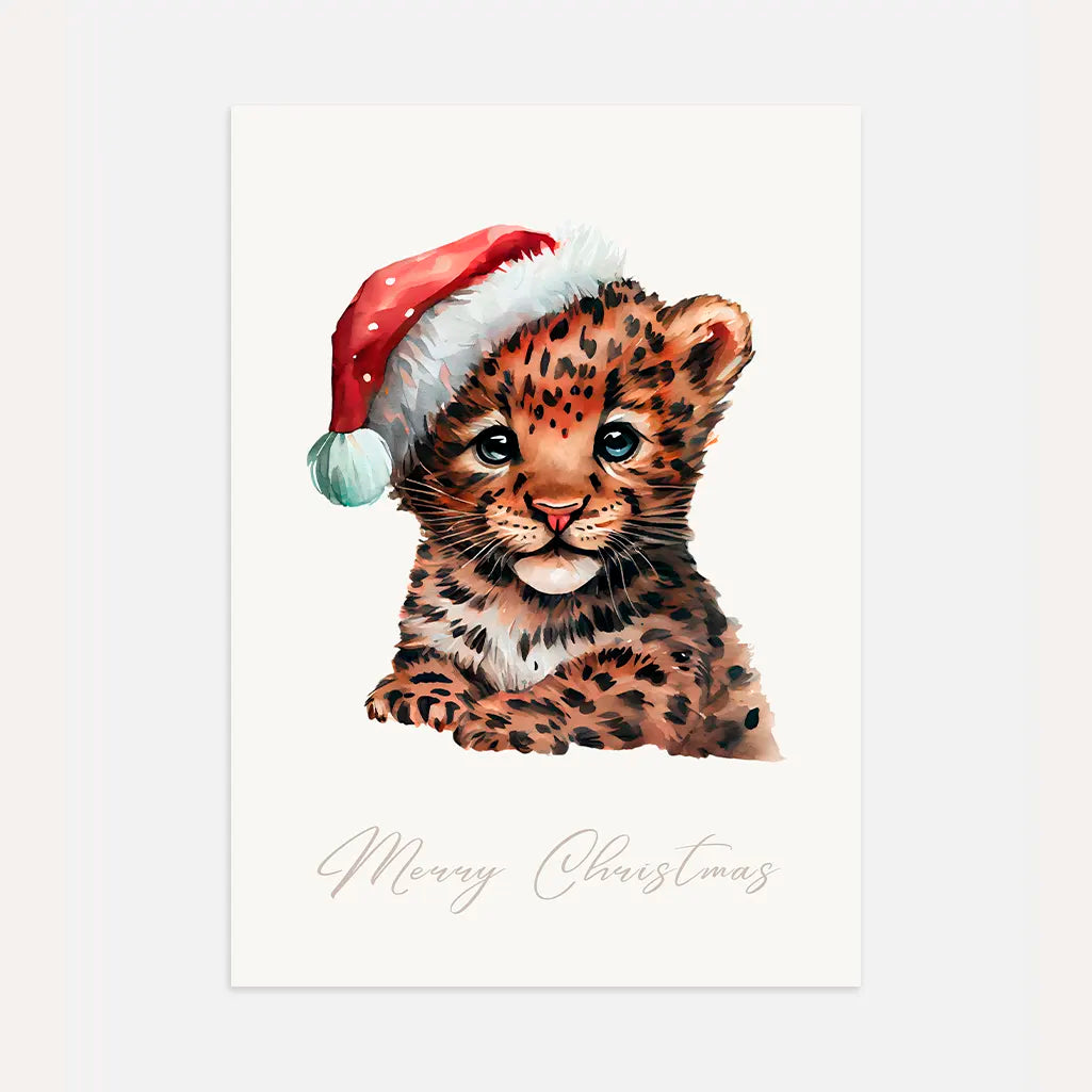 christmas leopard cub poster kids holiday wall art