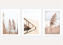 Coastal path with pampas grass poster set of 3 in beige minimal wall art
