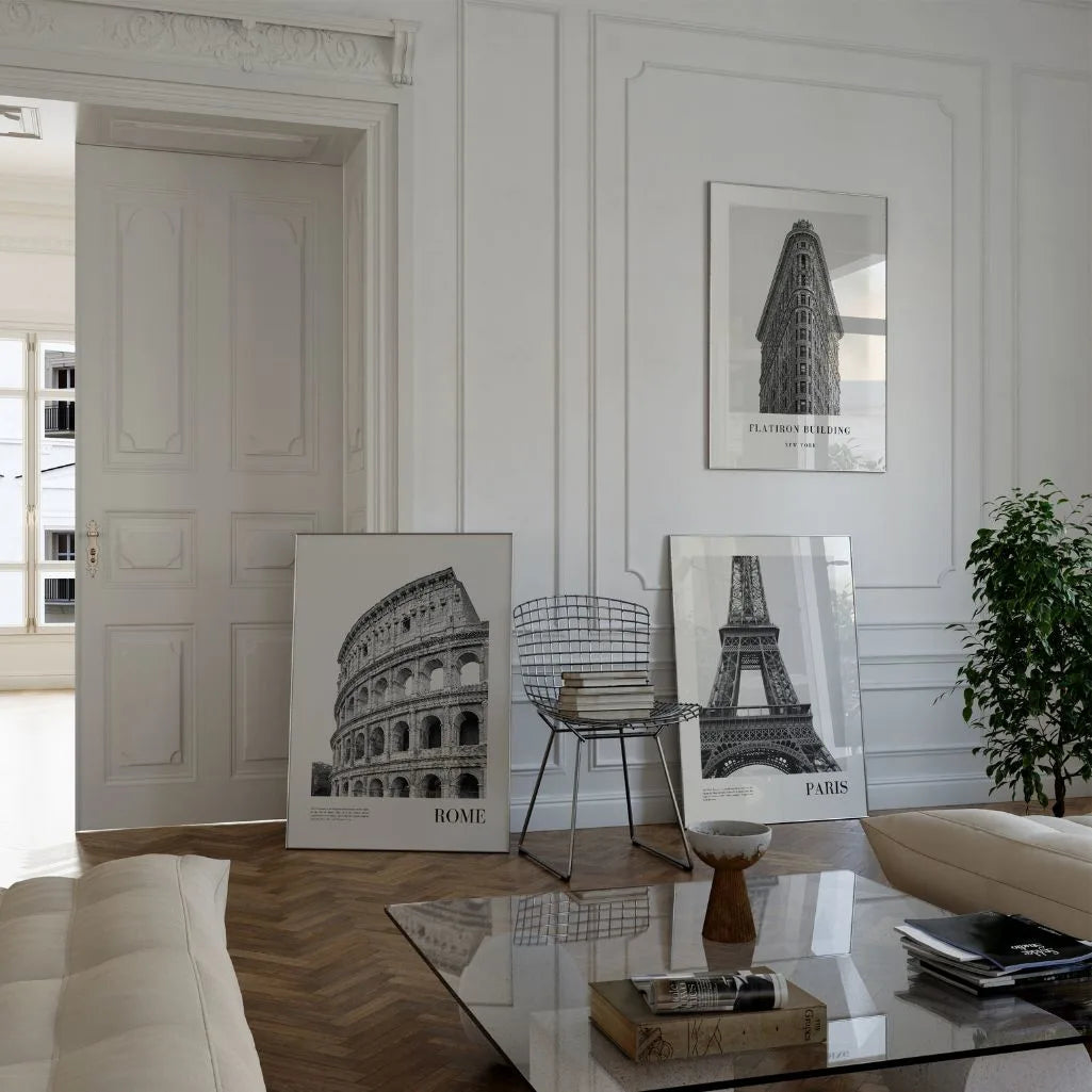 Eiffel Tower Flatiron Colosseum wall art modern city posters
