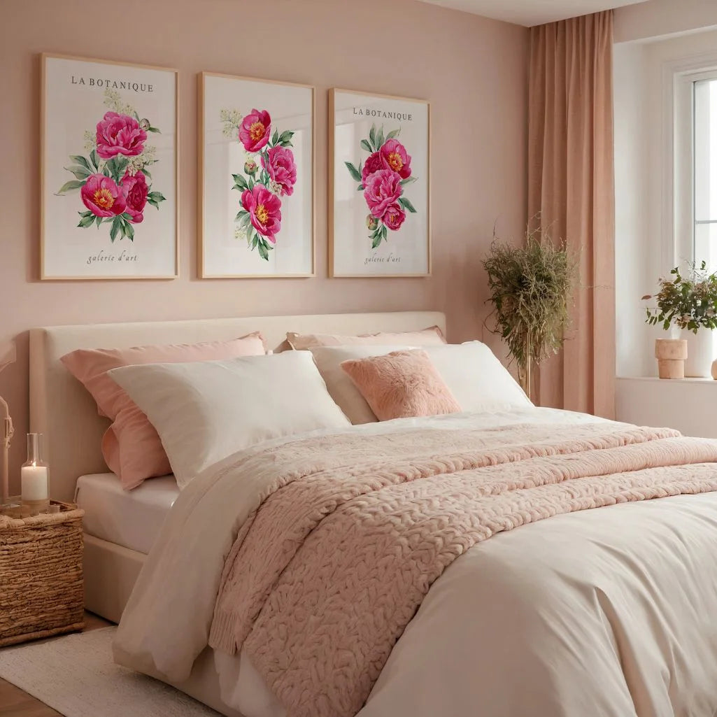 pink peony flower poster set wall art for home decor