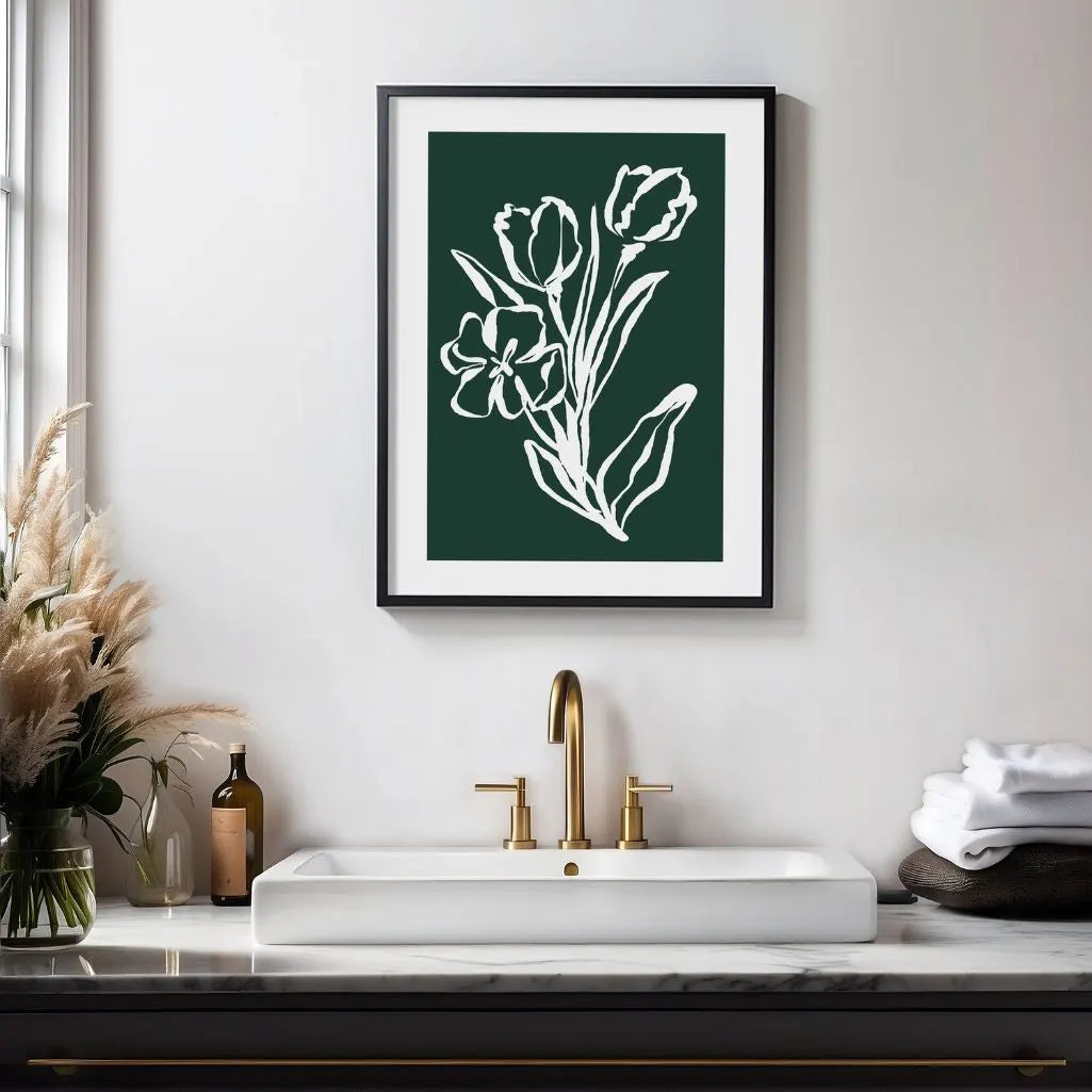 emerald floral line poster gallery wall modern botanical decor