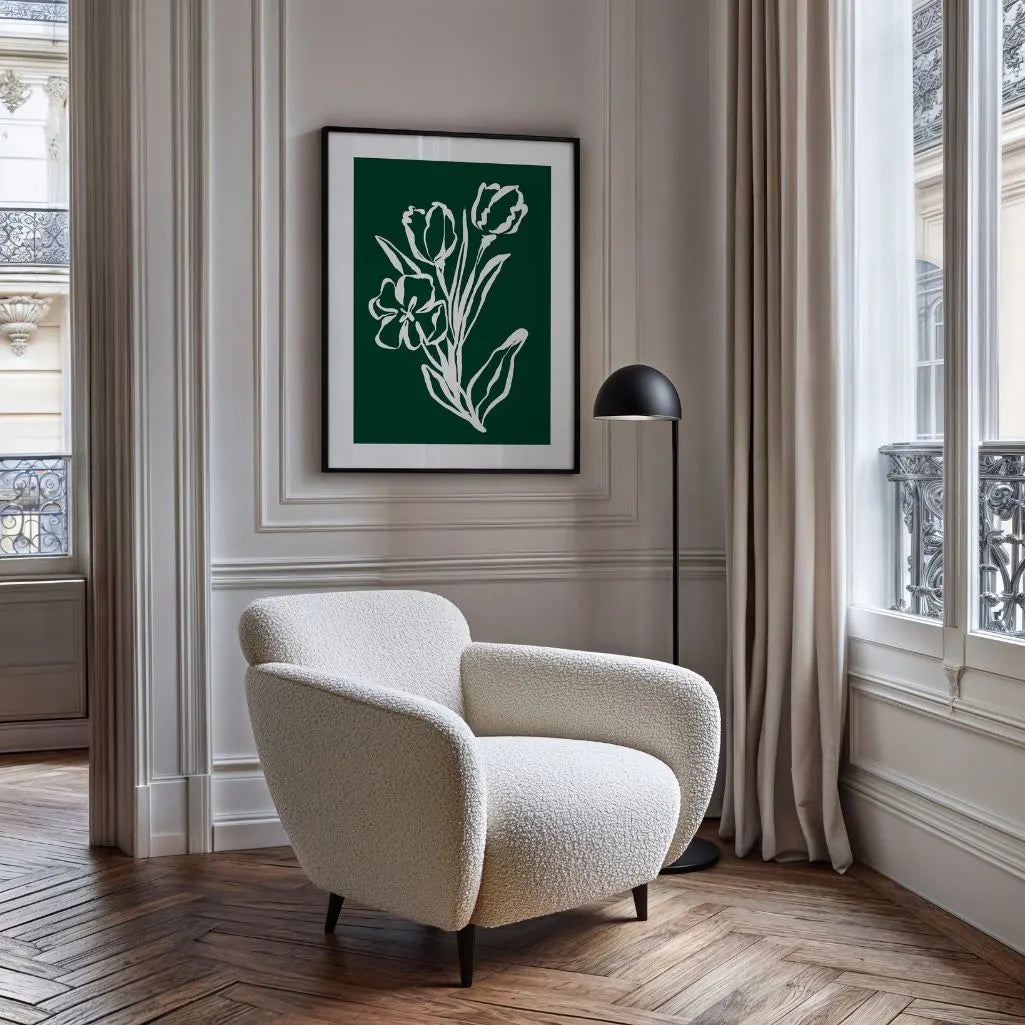 emerald floral line art poster bedroom calm modern decor