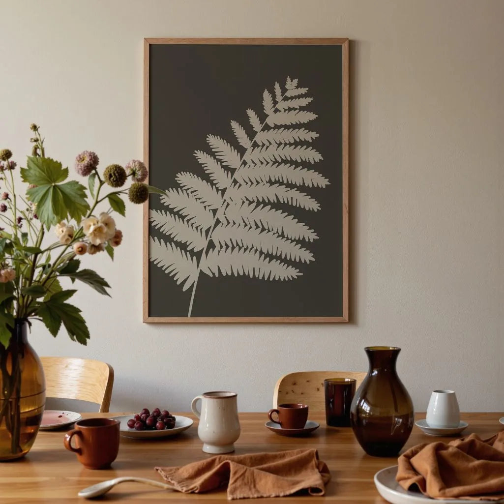 fern poster gallery wall dark neutral decor