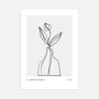 Minimalist flower line art poster with delicate vase illustration in black lines
