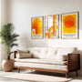 geometric bauhaus wall art set of 3 in warm bedroom interior