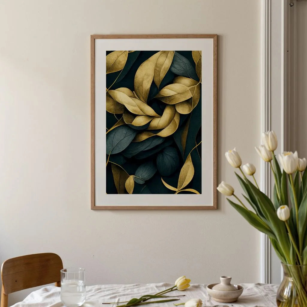 golden leaf wreath poster living room luxury decor