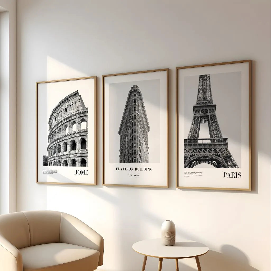 Iconic city photography poster set minimalist urban wall art