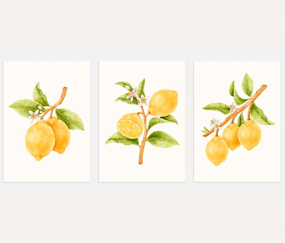yellow lemon composition poster set wall art for kitchen decor
