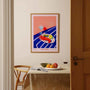 lobster and cocktail poster styled in modern kitchen interior