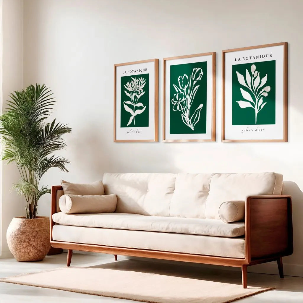 white botanical silhouette poster set dark green wall art for bedroom decor