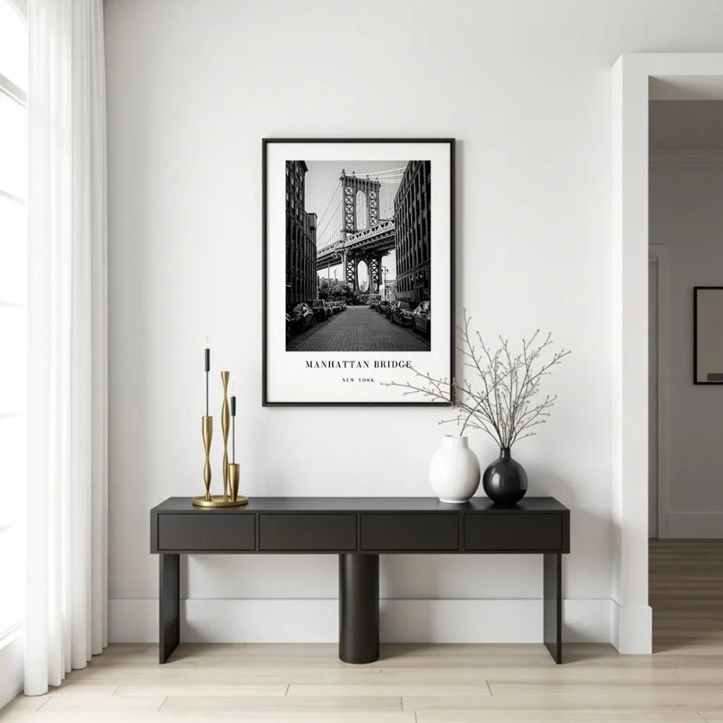 manhattan bridge detail poster black white