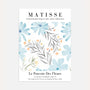 Matisse blue flowers poster with soft watercolor floral composition in blue and grey tones