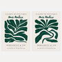 Matisse botanical green forms set of 2 posters with deep green shapes on light background
