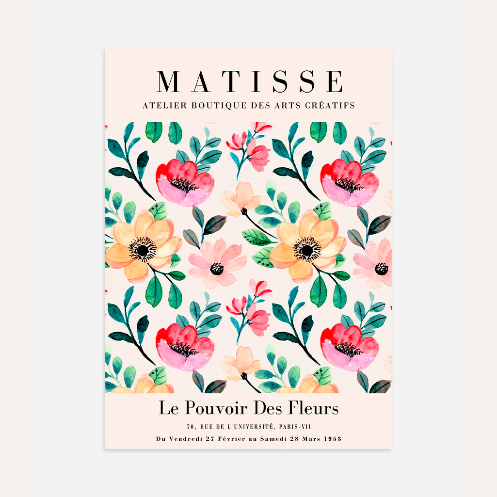 Matisse colorful garden poster with bold pink yellow red and green floral composition