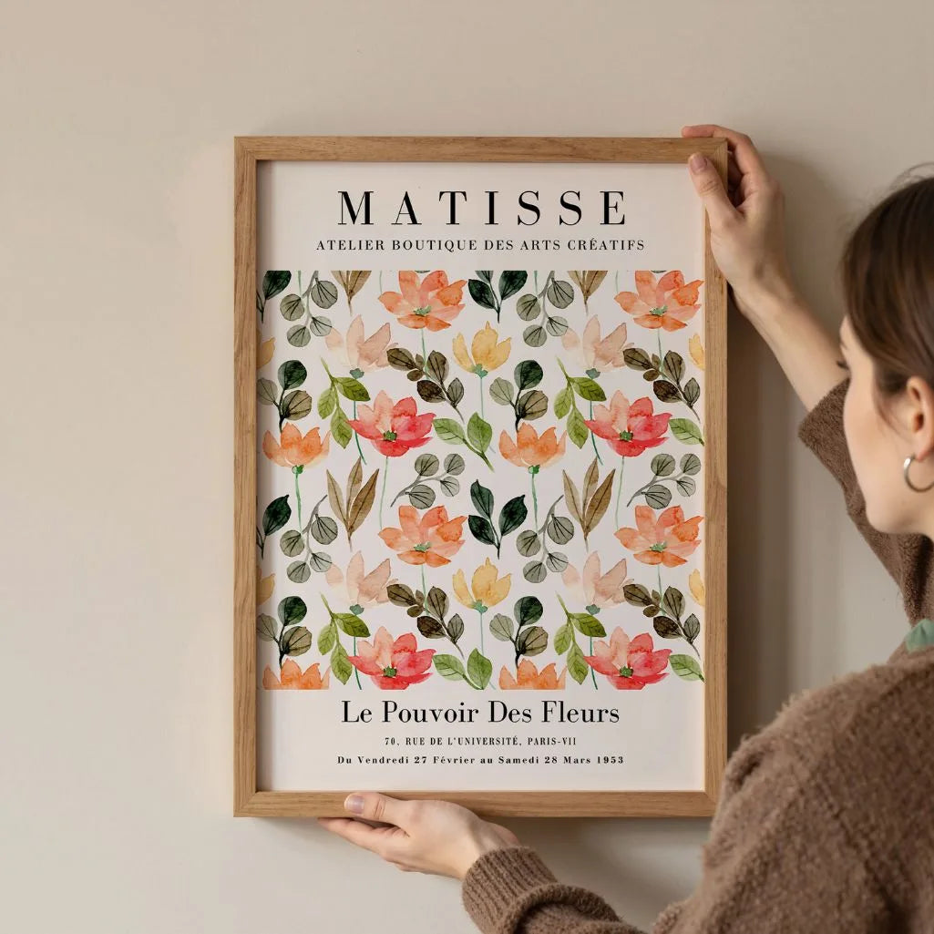 Close up of watercolour floral poster with soft brush textures and warm tones