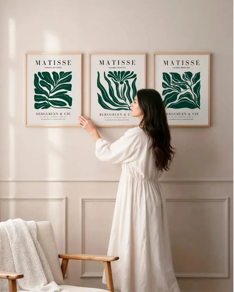 Matisse posters set of 3 displayed as modern wall art for elegant living room decor
