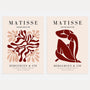 Matisse red abstract poster set of 2 with bold organic shapes and beige background
