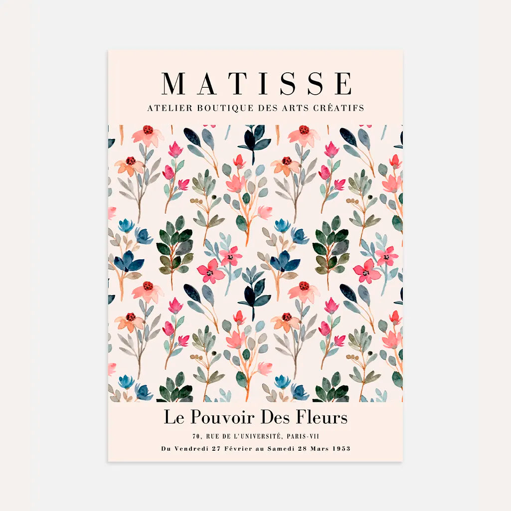Matisse watercolour garden poster with pastel plants and floral decorative pattern