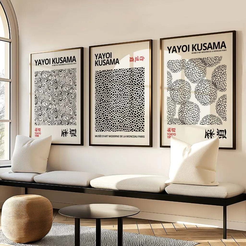 Minimal black white poster set for bedroom modern graphic wall art