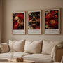 William Morris red floral poster set with bee in luxury botanical home decor style
