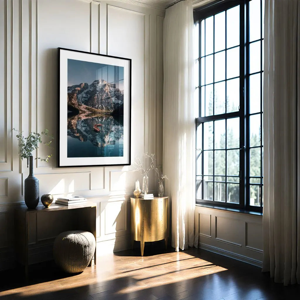 mountain lake at dusk poster living room wall decor